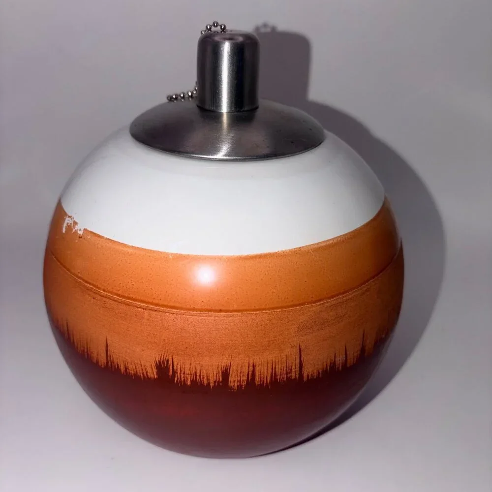 Vintage Glass Fragrance Oil Lamp Mid Century Modern Amber White Glass Metal Wick